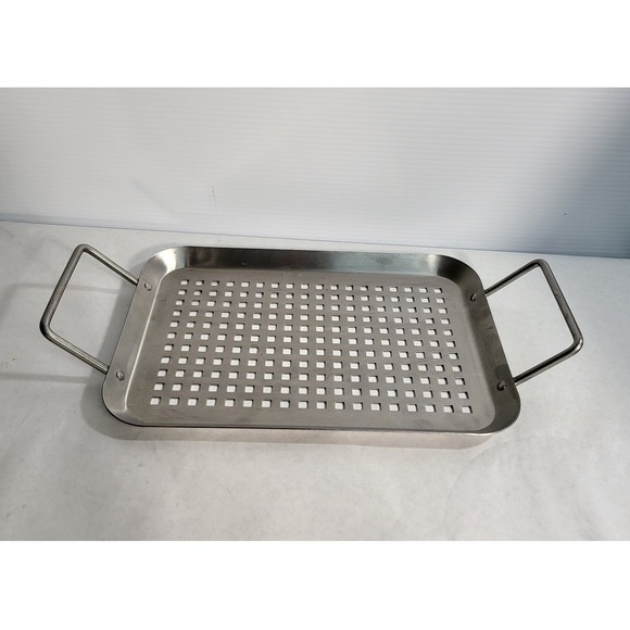 Stainless Steel Grill Topper Tray with Handles BBQ Vegetable Grilling - Picture 2 of 6